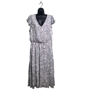 Everlily Womens XXL White Black Paisley Floral‎ V-Neck Smocked Midi Dress